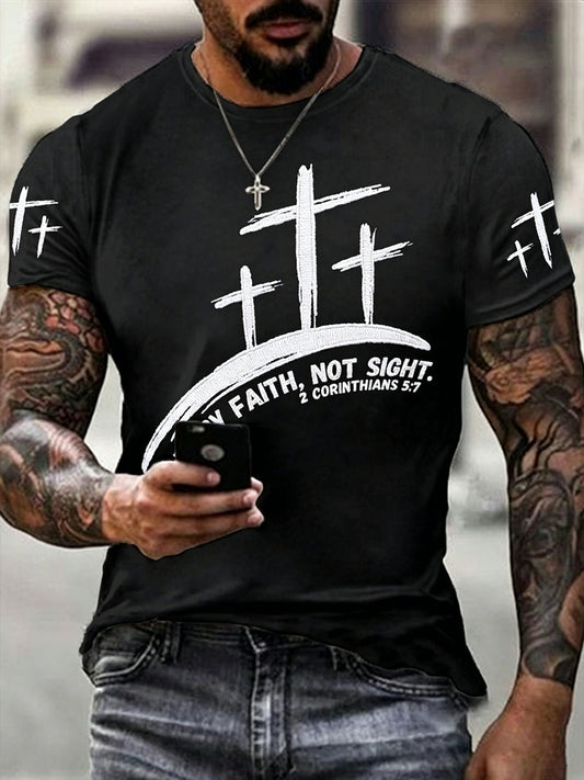 Men's Christian Cross Walk By Faith Not By Sight Short Sleeve T-shirt