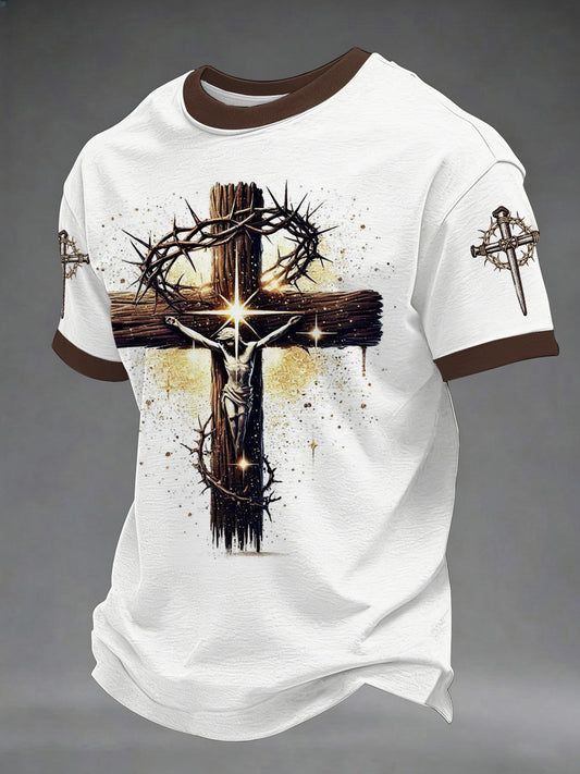 Men's Jesus Cross Print Casual Tee