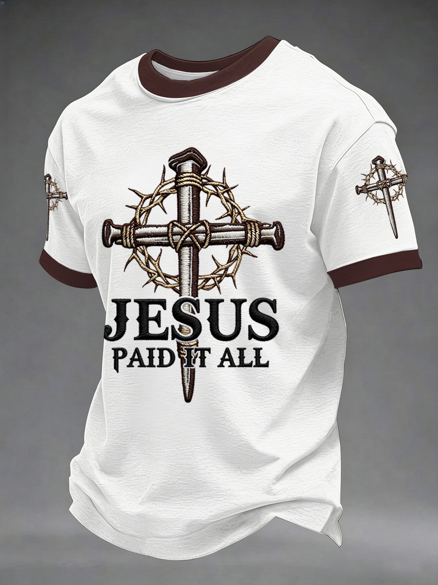 Men's Jesus Paid It All Nail Cross Print Casual Tee
