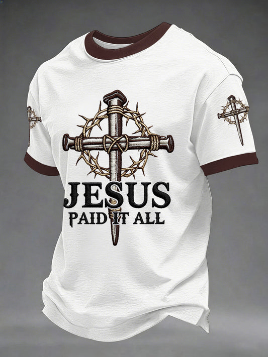 Men's Jesus Paid It All Nail Cross Print Casual Tee