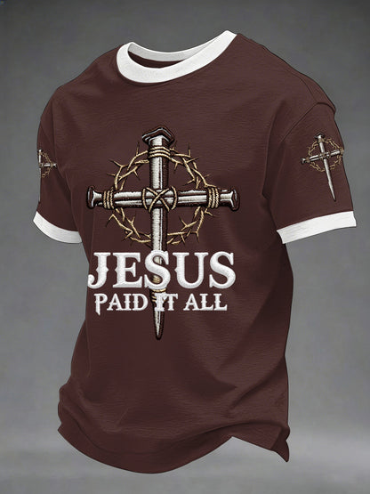 Men's Jesus Paid It All Nail Cross Print Casual Tee