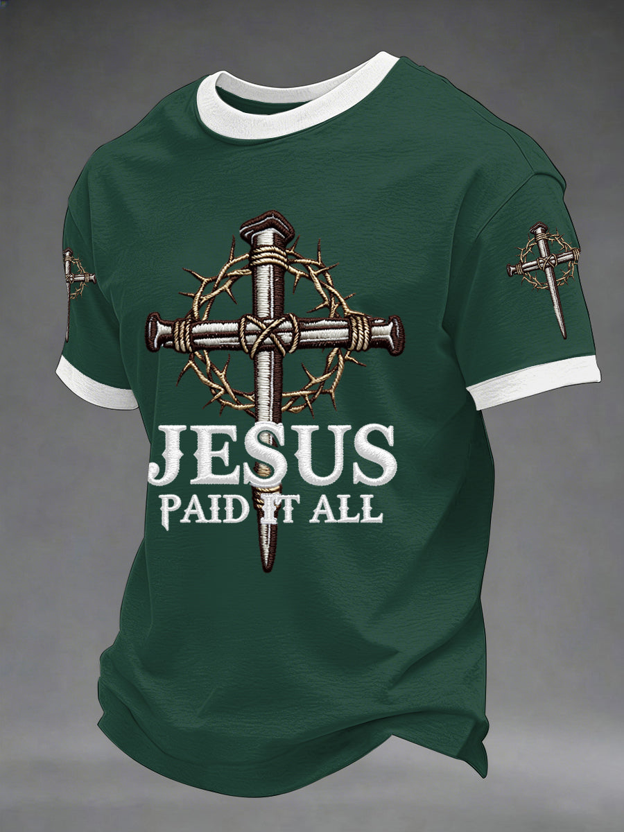 Men's Jesus Paid It All Nail Cross Print Casual Tee