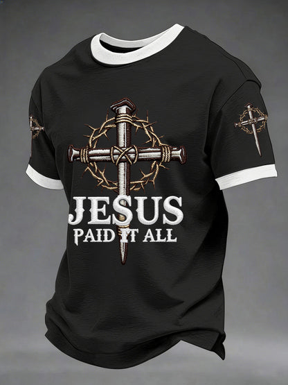 Men's Jesus Paid It All Nail Cross Print Casual Tee