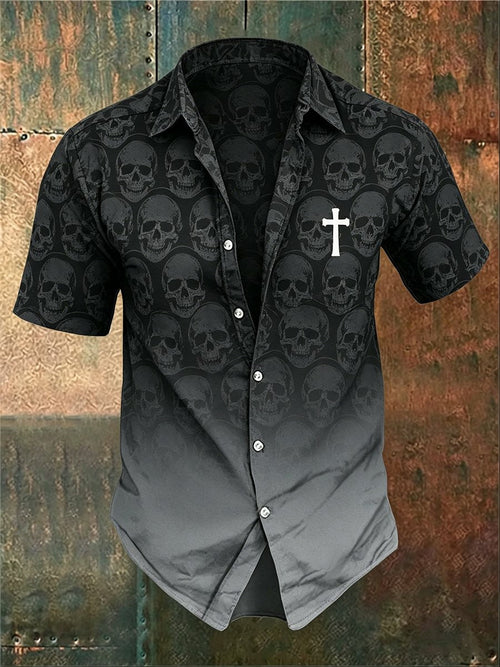 Men's Vintage Skull Art Faith Printed Shirt
