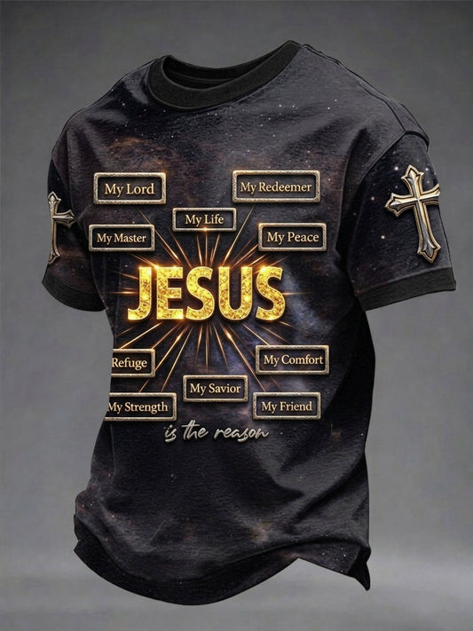 Men's Jesus Cross Printed Short Sleeve T-shirt