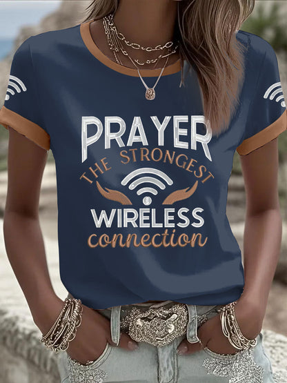 Women's Prayer The Strongest Wireless Connection Printed Casual T-Shirt