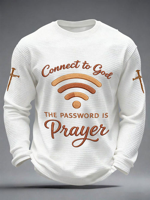 Men's "Connect To God,The Password IS Prayer" Print Casual Waffle Long Sleeve T-Shirt