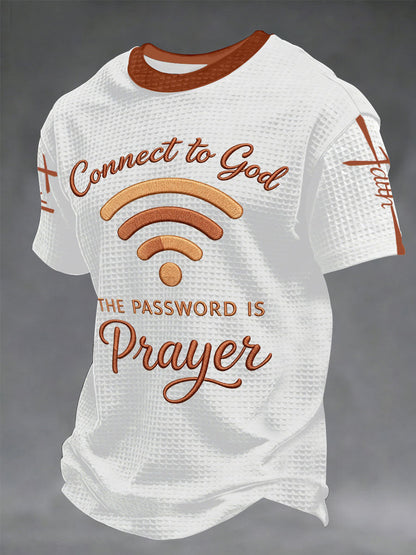 Men's "Connect To God,The Password IS Prayer" Print Casual Waffle Short Sleeve