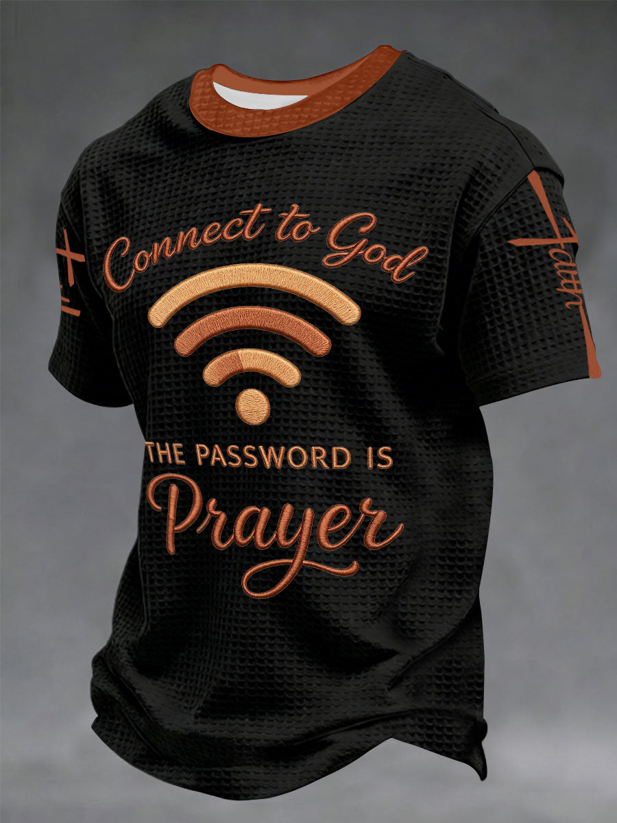 Men's "Connect To God,The Password IS Prayer" Print Casual Waffle Short Sleeve