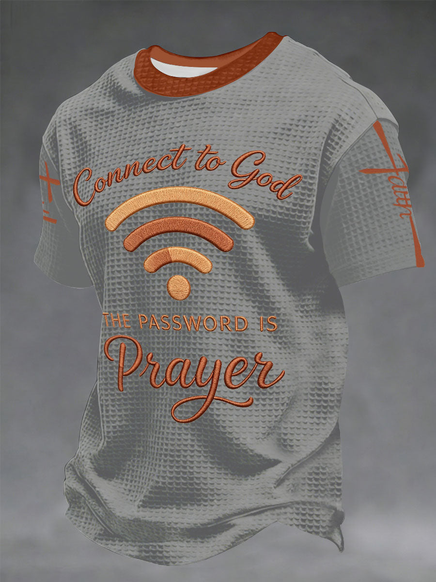 Men's "Connect To God,The Password IS Prayer" Print Casual Waffle Short Sleeve