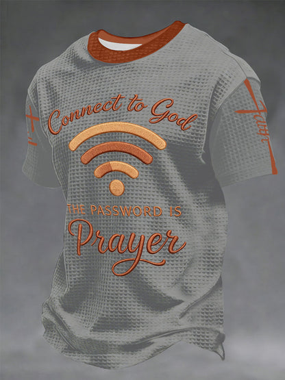 Men's "Connect To God,The Password IS Prayer" Print Casual Waffle Short Sleeve