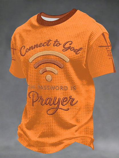 Men's "Connect To God,The Password IS Prayer" Print Casual Waffle Short Sleeve