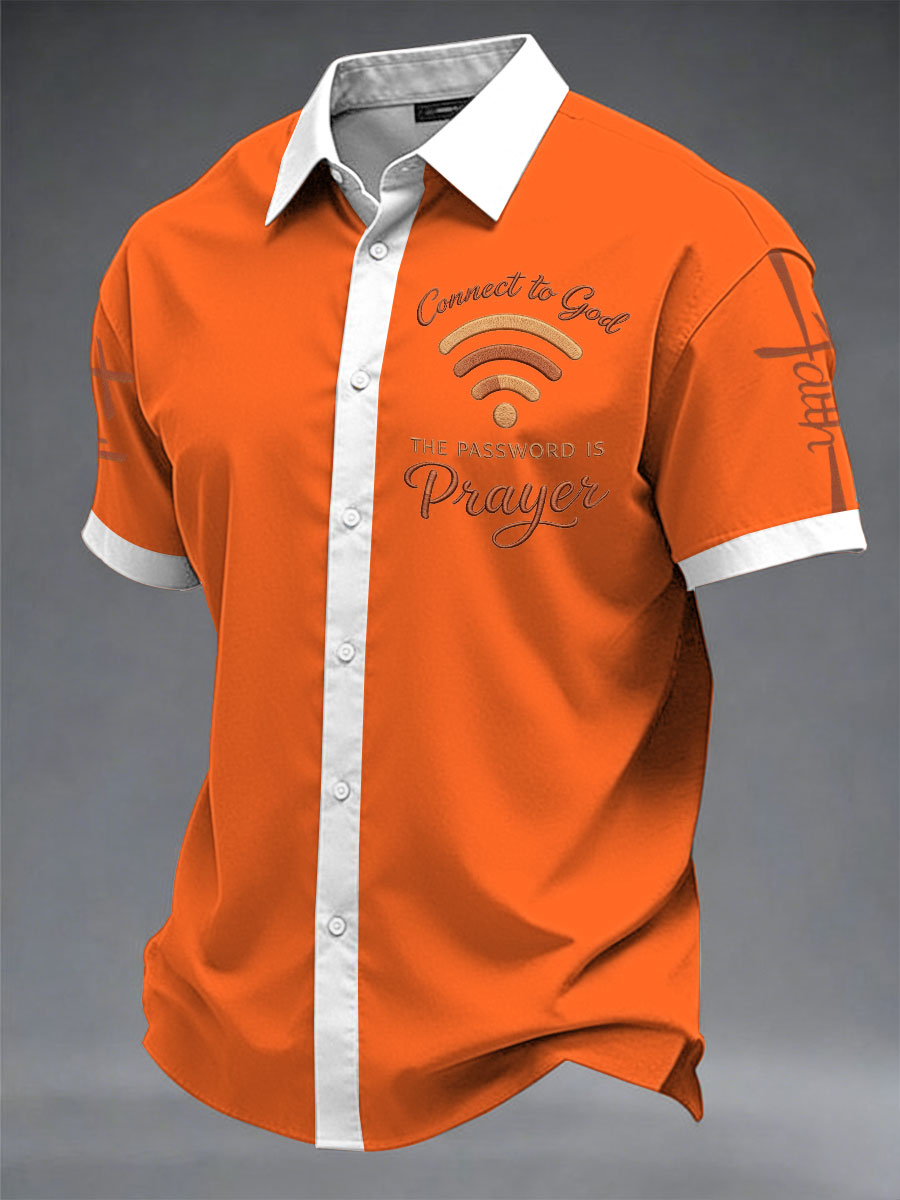 Men's "Connect To God,The Password IS Prayer" Print Casual Short Sleeve Shirt