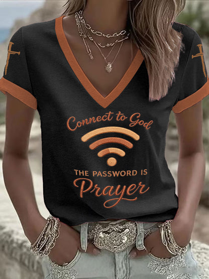 Women's "Connect To God,The Password IS Prayer" Print Casual short-sleeved T-shirt