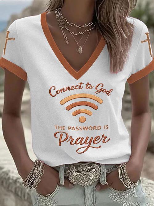 Women's "Connect To God,The Password IS Prayer" Print Casual short-sleeved T-shirt