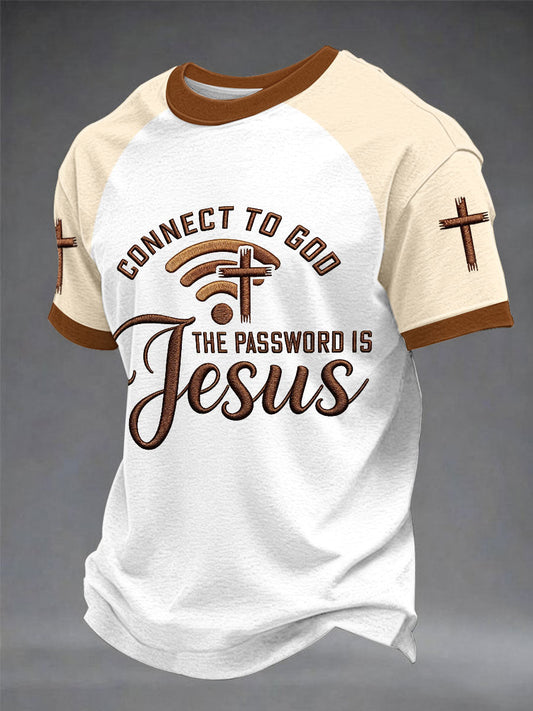 Men's "Connect To God,The Password IS Jesus" Print Casual T-shirt