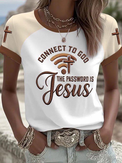Women's "Connect To God,The Password IS Jesus" Print Casual T-shirt