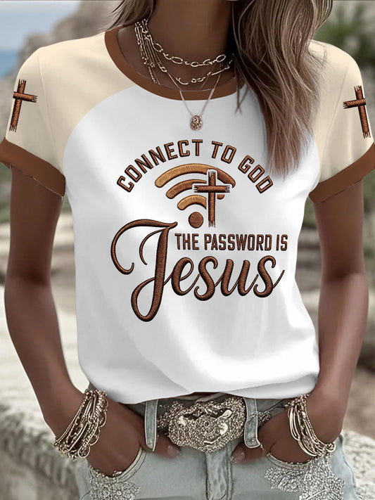 Women's "Connect To God,The Password IS Jesus" Print Casual T-shirt