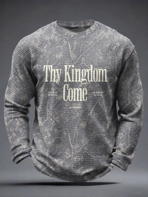 Men's Thy Kingdom Come Waffle Print Casual T-Shirt