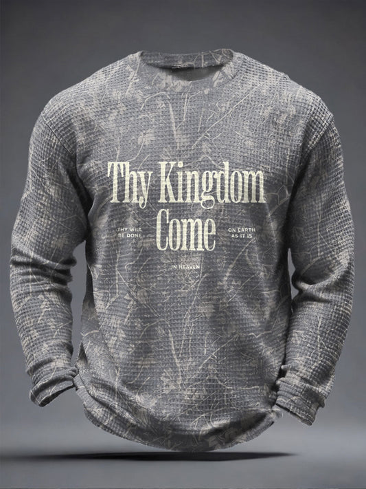 Men's Thy Kingdom Come Waffle Print Casual T-Shirt