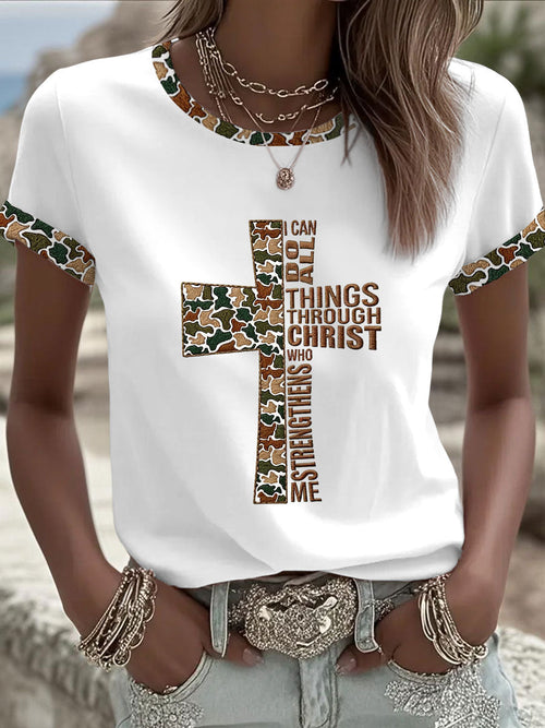 Women's Camouflage Cross Print Casual T-shirt