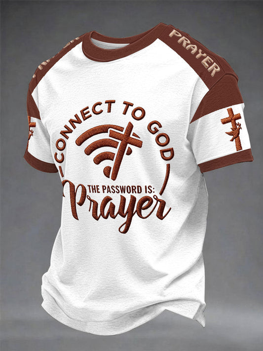 Men's "Connect To God,The Password IS Prayer" Print Casual short sleeves t-shirt