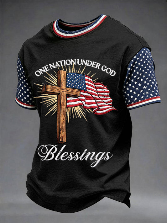 Men's America Flag Faith Cross Print Tee