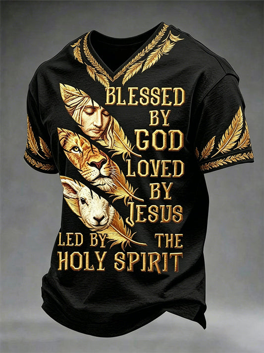 Men's Christian Print V-Neck Tee