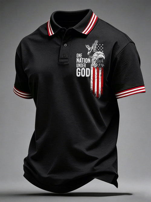 Men's America Flag Faith Cross Print Polo