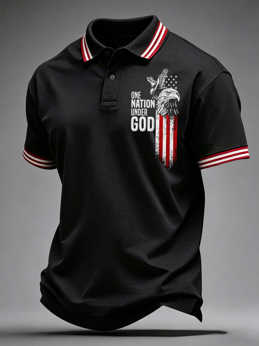 Men's America Flag Faith Cross Print Polo