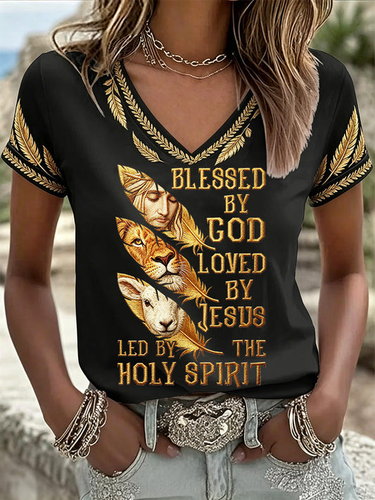 Women's Christian Print V-Neck Tee