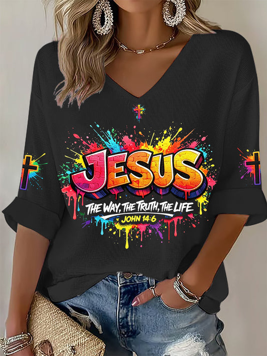 Women's Christian Jesus Cross Waffle T-shirt