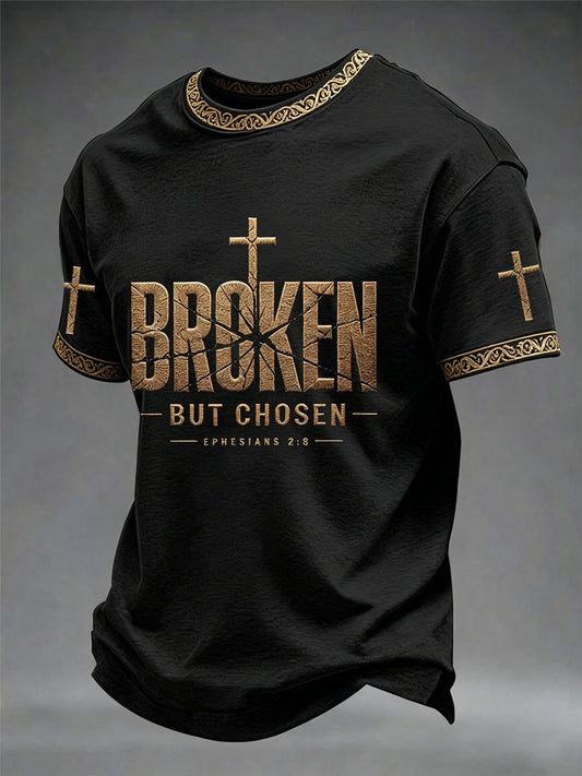Men's Christian Cross Broken But Chosen Print Tee