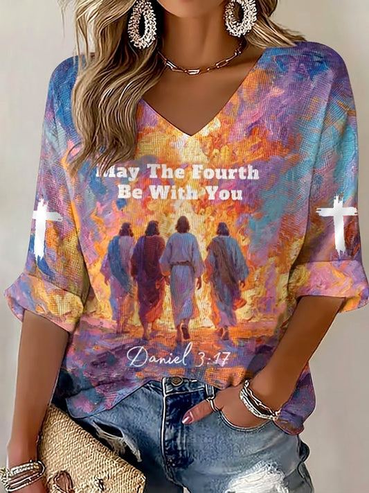 Women's May The Fourth Be With You Movie Inspired Faith Waffle T-shirt