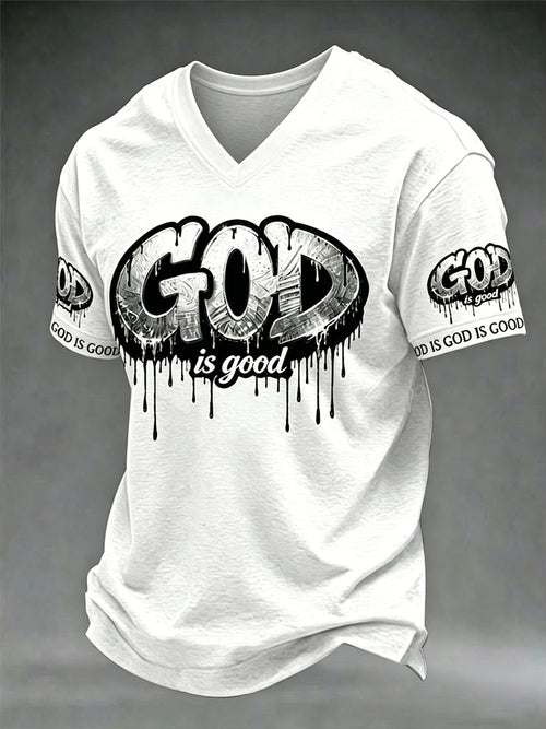 Men's Christian God Is Good Cross Short Sleeve V-neck T-shirt
