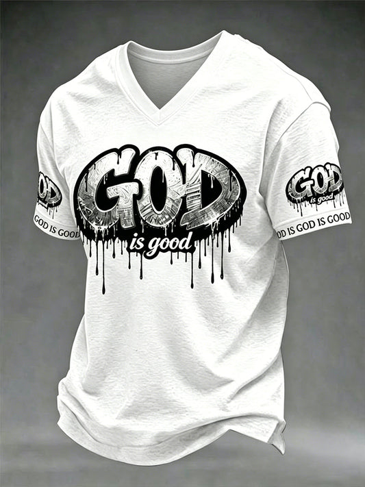 Men's Christian God Is Good Cross Short Sleeve V-neck T-shirt