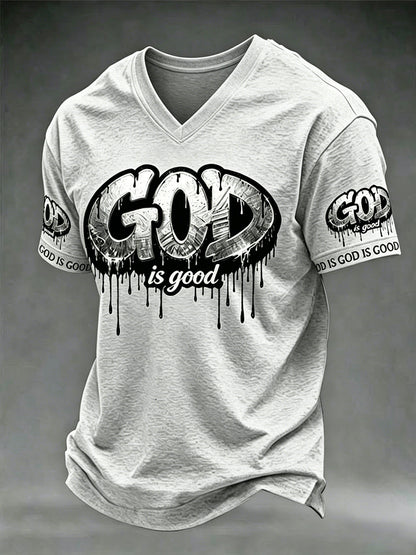 Men's Christian God Is Good Cross Short Sleeve V-neck T-shirt