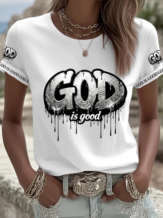 Women's Christian God Is Good Cross Short Sleeve O-neck T-shirt