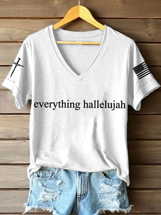 Women's Everything Hallelujah Print V-Neck T-Shirt