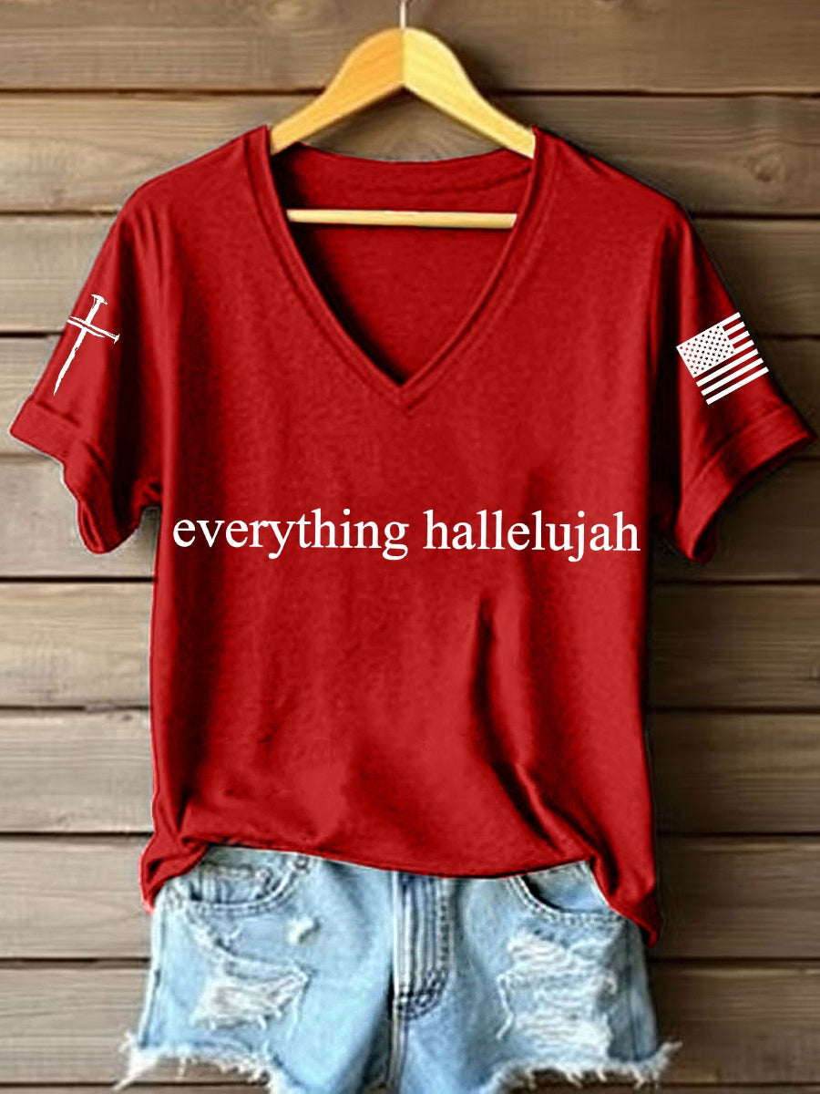 Women's Everything Hallelujah Print V-Neck T-Shirt