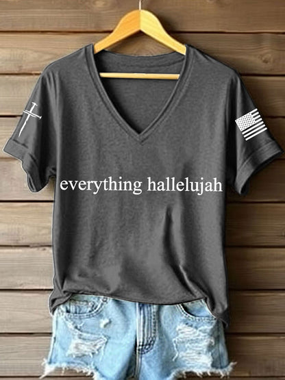Women's Everything Hallelujah Print V-Neck T-Shirt