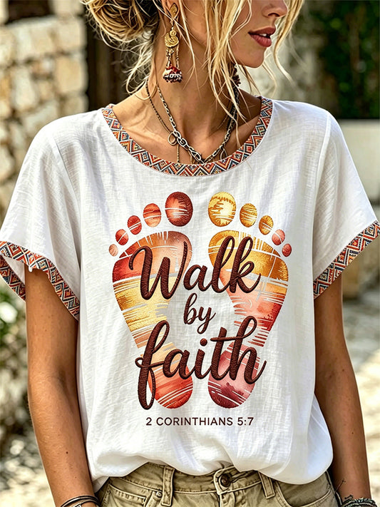 Women's Christian Walk By Faith Print Polo