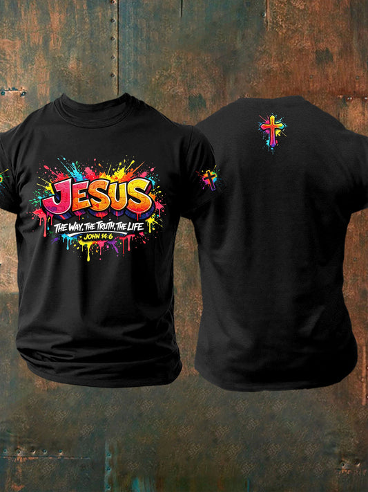 Men's Christian Jesus Cross Short Sleeve O-neck T-shirt