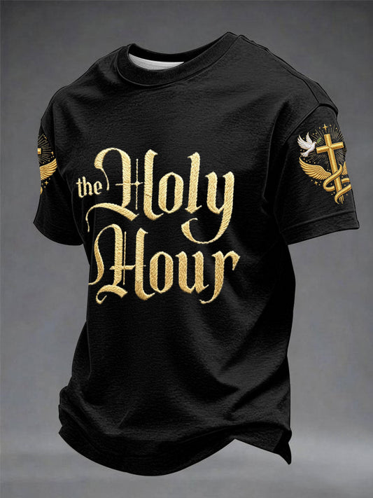 Men's"The Holy Hour" Art Embroidery Print Unisex Casual T-shirt