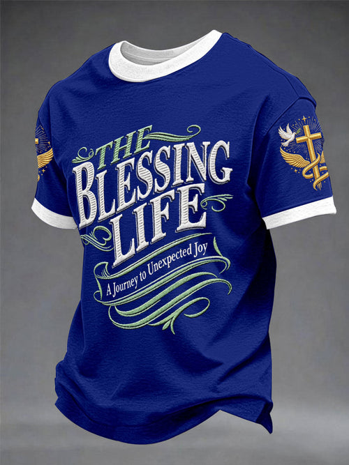 Men's"The Blessing Life" Art Embroidery Print Unisex Casual T-shirt