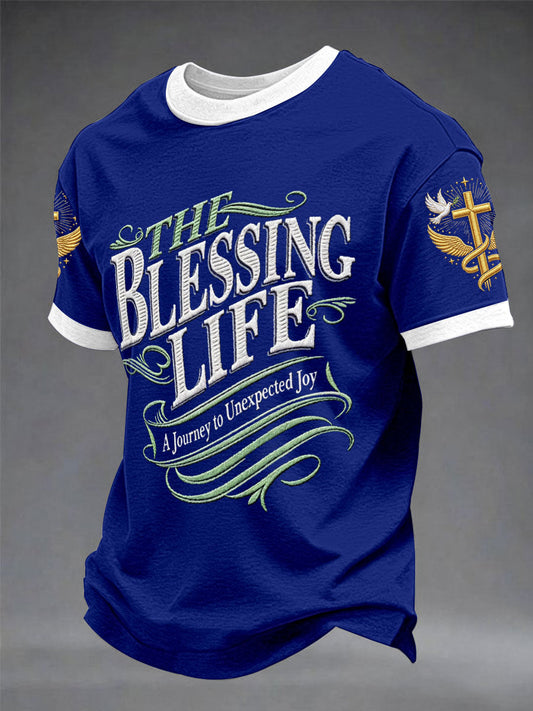 Men's"The Blessing Life" Art Embroidery Print Unisex Casual T-shirt