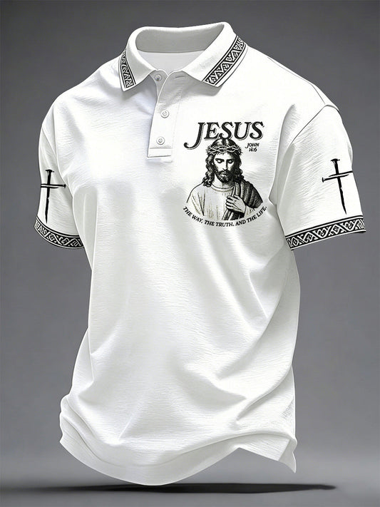 Men's Christian Jesus The Way The Truth The Life Print Polo