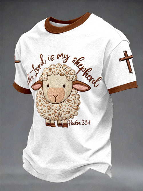 Men's"The Lord Is My Shepherd"Art Embroidery Print Unisex Casual T-shirt