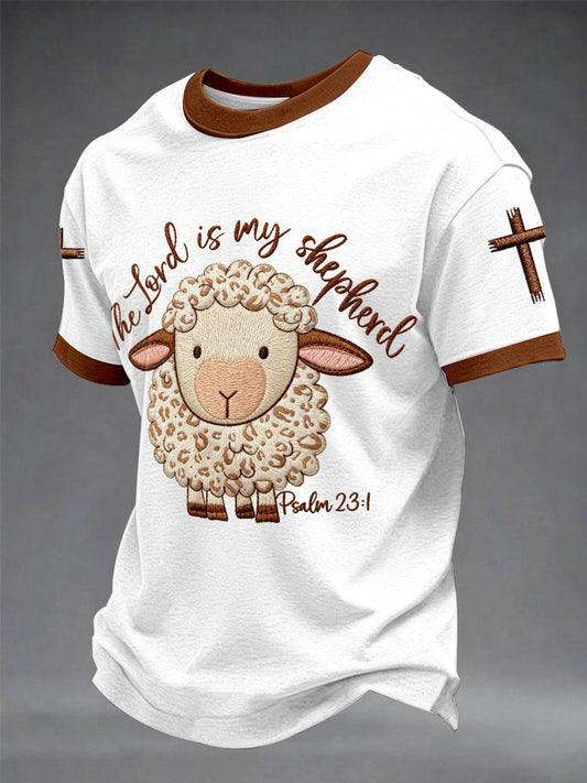 Men's"The Lord Is My Shepherd"Art Embroidery Print Unisex Casual T-shirt