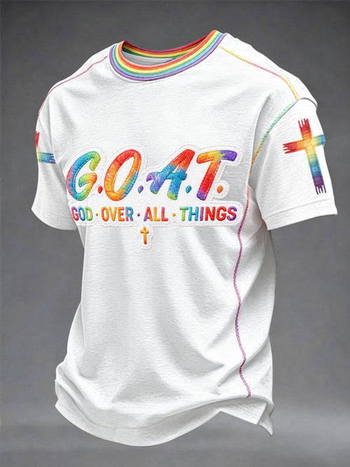 Men's"God Over All Things" Art Embroidery Print Unisex Casual T-shirt
